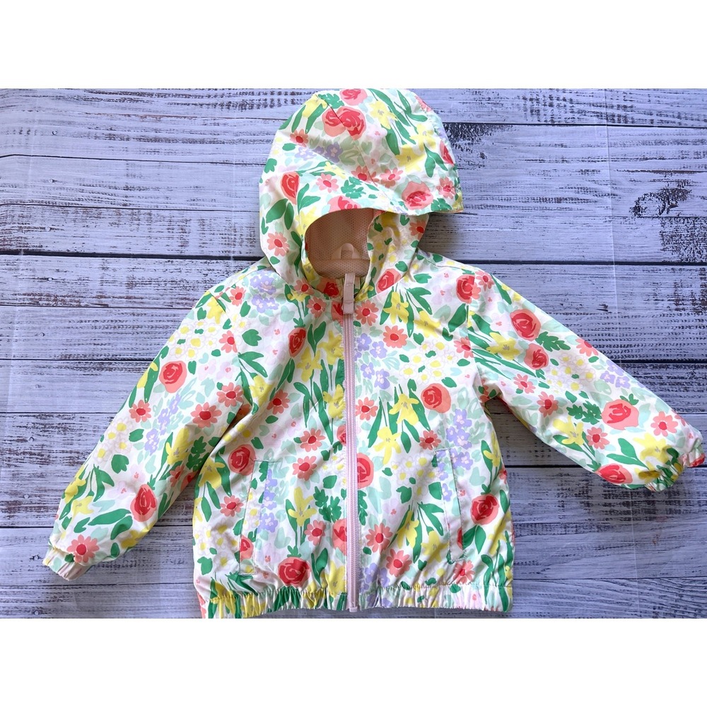 Cat & Jack Windbreaker Kids Multicolor Floral Hooded Mesh Lined Zip Up 18M